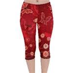 Four Red Butterflies With Flower Illustration Butterfly Flowers Velvet Capri Leggings 