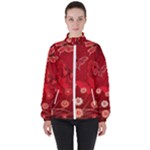 Four Red Butterflies With Flower Illustration Butterfly Flowers Women s High Neck Windbreaker