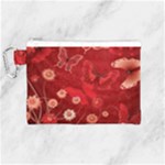 Four Red Butterflies With Flower Illustration Butterfly Flowers Canvas Cosmetic Bag (Medium)