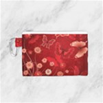 Four Red Butterflies With Flower Illustration Butterfly Flowers Canvas Cosmetic Bag (Small)