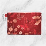 Four Red Butterflies With Flower Illustration Butterfly Flowers Canvas Cosmetic Bag (Large)