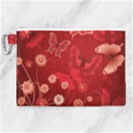 Four Red Butterflies With Flower Illustration Butterfly Flowers Canvas Cosmetic Bag (XL)