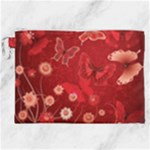 Four Red Butterflies With Flower Illustration Butterfly Flowers Canvas Cosmetic Bag (XXL)