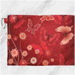 Four Red Butterflies With Flower Illustration Butterfly Flowers Canvas Cosmetic Bag (XXXL)