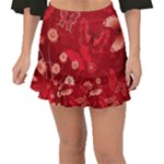 Four Red Butterflies With Flower Illustration Butterfly Flowers Fishtail Mini Chiffon Skirt