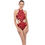 Four Red Butterflies With Flower Illustration Butterfly Flowers Halter Side Cut Swimsuit