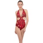 Four Red Butterflies With Flower Illustration Butterfly Flowers Halter Front Plunge Swimsuit