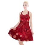 Four Red Butterflies With Flower Illustration Butterfly Flowers Halter Party Swing Dress 