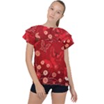 Four Red Butterflies With Flower Illustration Butterfly Flowers Ruffle Collar Chiffon Blouse