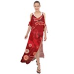 Four Red Butterflies With Flower Illustration Butterfly Flowers Maxi Chiffon Cover Up Dress