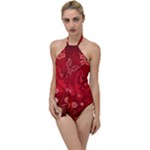 Four Red Butterflies With Flower Illustration Butterfly Flowers Go with the Flow One Piece Swimsuit