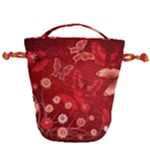 Four Red Butterflies With Flower Illustration Butterfly Flowers Drawstring Bucket Bag