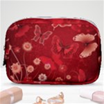 Four Red Butterflies With Flower Illustration Butterfly Flowers Make Up Pouch (Small)