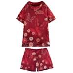 Four Red Butterflies With Flower Illustration Butterfly Flowers Kids  Swim Tee and Shorts Set