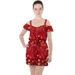 Four Red Butterflies With Flower Illustration Butterfly Flowers Ruffle Cut Out Chiffon Playsuit