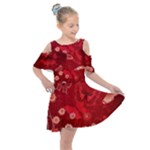 Four Red Butterflies With Flower Illustration Butterfly Flowers Kids  Shoulder Cutout Chiffon Dress