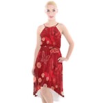 Four Red Butterflies With Flower Illustration Butterfly Flowers High-Low Halter Chiffon Dress 