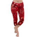 Four Red Butterflies With Flower Illustration Butterfly Flowers Lightweight Velour Capri Yoga Leggings