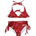 Four Red Butterflies With Flower Illustration Butterfly Flowers Kids  Classic Bikini Set