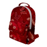 Four Red Butterflies With Flower Illustration Butterfly Flowers Flap Pocket Backpack (Large)