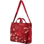 Four Red Butterflies With Flower Illustration Butterfly Flowers Square Shoulder Tote Bag