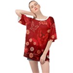 Four Red Butterflies With Flower Illustration Butterfly Flowers Oversized Chiffon Top