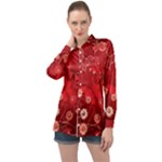 Four Red Butterflies With Flower Illustration Butterfly Flowers Long Sleeve Satin Shirt