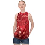 Four Red Butterflies With Flower Illustration Butterfly Flowers High Neck Satin Top