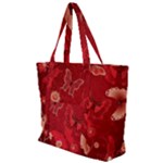 Four Red Butterflies With Flower Illustration Butterfly Flowers Zip Up Canvas Bag