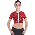 Four Red Butterflies With Flower Illustration Butterfly Flowers Short Sleeve Cropped Jacket