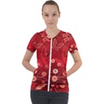 Four Red Butterflies With Flower Illustration Butterfly Flowers Short Sleeve Zip Up Jacket