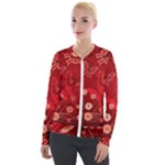 Four Red Butterflies With Flower Illustration Butterfly Flowers Velvet Zip Up Jacket