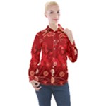 Four Red Butterflies With Flower Illustration Butterfly Flowers Women s Long Sleeve Pocket Shirt