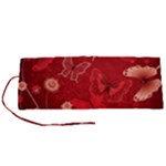 Four Red Butterflies With Flower Illustration Butterfly Flowers Roll Up Canvas Pencil Holder (S)