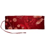 Four Red Butterflies With Flower Illustration Butterfly Flowers Roll Up Canvas Pencil Holder (M)