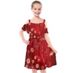 Four Red Butterflies With Flower Illustration Butterfly Flowers Kids  Cut Out Shoulders Chiffon Dress