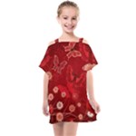 Four Red Butterflies With Flower Illustration Butterfly Flowers Kids  One Piece Chiffon Dress