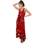 Four Red Butterflies With Flower Illustration Butterfly Flowers V-Neck Chiffon Maxi Dress