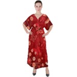 Four Red Butterflies With Flower Illustration Butterfly Flowers V-Neck Boho Style Maxi Dress