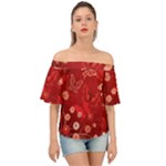 Four Red Butterflies With Flower Illustration Butterfly Flowers Off Shoulder Short Sleeve Top