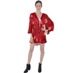 Four Red Butterflies With Flower Illustration Butterfly Flowers V-Neck Flare Sleeve Mini Dress