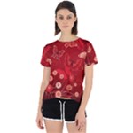 Four Red Butterflies With Flower Illustration Butterfly Flowers Open Back Sport Tee