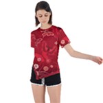 Four Red Butterflies With Flower Illustration Butterfly Flowers Asymmetrical Short Sleeve Sports Tee