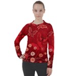 Four Red Butterflies With Flower Illustration Butterfly Flowers Women s Pique Long Sleeve Tee