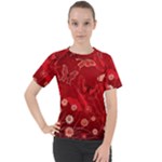 Four Red Butterflies With Flower Illustration Butterfly Flowers Women s Sport Raglan Tee