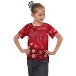 Four Red Butterflies With Flower Illustration Butterfly Flowers Kids  Mesh Piece Tee