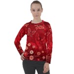 Four Red Butterflies With Flower Illustration Butterfly Flowers Women s Long Sleeve Raglan Tee