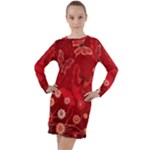 Four Red Butterflies With Flower Illustration Butterfly Flowers Long Sleeve Hoodie Dress