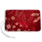 Four Red Butterflies With Flower Illustration Butterfly Flowers Pen Storage Case (S)