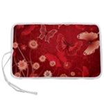 Four Red Butterflies With Flower Illustration Butterfly Flowers Pen Storage Case (L)